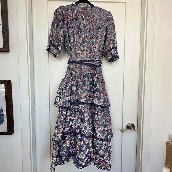 NWT Celiab Velvet Devore With Gold Lurex Floral Katie Midi Dress Size L - Picture 3 of 12